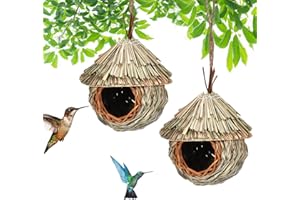 CAIYUANGJ Nido de pájaro Colgante, 2 Piezas Nidos de Pájaros, Nido Pajaros Exterior Colgante, Casa de Pajaro Exterior, Tejidas a Mano Hierba Nidos para Pajaro, para Pequeños como Colibrí (19x15 cm)