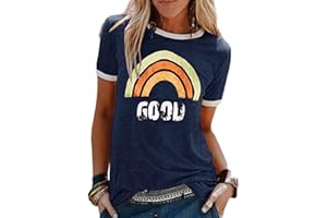 heekpek T-Shirt Femme Été Chemisier Chic T-Shirts Blouse Col Rond Tops Manches Courtes T Shirt Grande Taille Coton T Shirt Imprimé