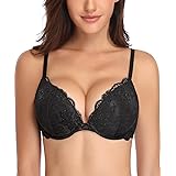 Deyllo Women's Push Up Lace Bra Sexy Deep V Lift Up Bra Underwire Padded Comfort Everyday Bra