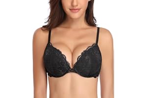 Deyllo Women's Push Up Lace Bra Sexy Deep V Lift Up Bra Underwire Padded Comfort Everyday Bra