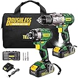 Taladro Atornillador 18V, POPOMAN Taladro Percutor Brushless set, Taladro Inalámbrico 60Nm, Atornillador Batería 220 Nm, 3 Ve