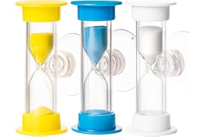 TEMPLE LODGE 3PC Tooth Brushing 2 Min Sand Timer with Suction Cap, Dental Timer for Kids. Countdown, for Healthy Teeth (Blue, Yellow & White)