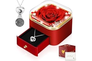 HNUSTBO Rosen Geschenke für Frauen, Mama, Freundin, Ewige Blumen, konservierte echte Rose mit I Love You Halskette, Geburtstag, Jahrestag, Valentinstag, Muttertag, Weihnachten