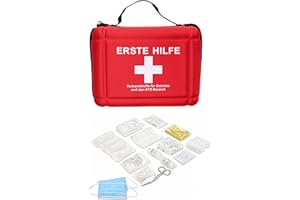 4BUSINESS Eva Kfz Verbandtasche rot m.Aufdruck | Verbandskasten für Auto | Inhalt nach DIN 13164:2022-02 | neueste Norm