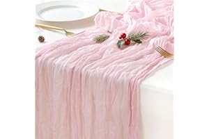 Sioloc 1 Pack Light Pink Cheesecloth Table Runner Summer Decor 90cmX300cm Boho Gauze Runner for Fall Autumn Decor Wedding Party Baby Bridal Shower Birthday Table Decorations
