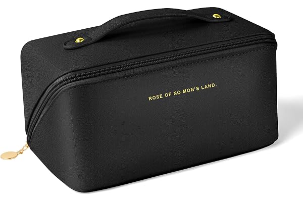 Aucuu Grande Trousse de Maquillage Voyage avec Poignée, Étanche Portable Trousse de Rangement Toilette Femme, Sac/Pochette à Cosmétiques en Cuir PU