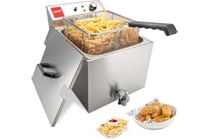 Valgus Friggitrice Elettrica Professionale in acciaio inox 3300W 16L Friggitrice da banco di grande capacità con cestello e coperchio, sistema di drenaggio