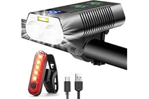 REHKITTZ Lumiere Velo Super Lumineux, Lampe Velo avec Feu Antibrouillard et Indicateur d'alimentation, Lumiere Velo Avant et Arriere et Arrière Rechargeables par USB, Eclairage Velo a LED Puissant