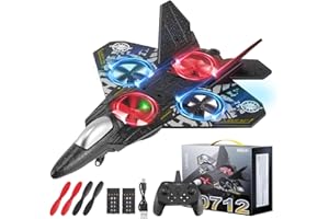 VIHBRAI Avión teledirigido para niños a partir de 14 años, modelo de avión teledirigido con LED, giro de 360°, función de retención de altitud, modo sin cabeza, inicio de un botón, estabilizador de giroscopio