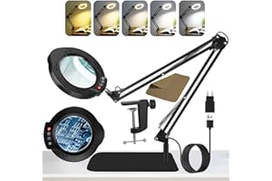 Kevsuvqin Lampada con Lente di Ingrandimento Professionale, 10x Lente di Ingrandimento con Luce, Base Extra Larga e Clip in Metallo, 5 Modalità Colore, 10 di Luminosità