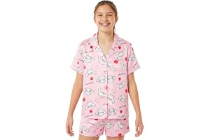 Get Trend Hello Kitty | Kuromi | Pusheen pyjamas för flickor 7-14 år, loungewear skjorta och pyjamasshorts, mjuka och bekväma