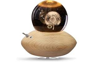 HILEYOLLA Caja De Música con Bola De Cristal, Caja De Música con Rotación De 360°, Base De Madera/Luz De Noche/Navidad, Día De San Valentín, Acción De Gracias Y Otros Regalos para Fiestas