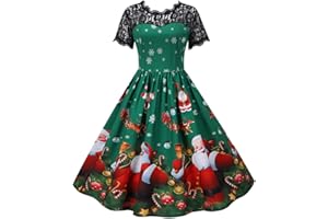 HAOLEI Women Christmas Dresses UK Clearance,Ladies Short Sleeve/Sleeveless Santa Xmas Dresses,Flared A Line 1950s Swing Dress Christmas Costume for Cocktail Party