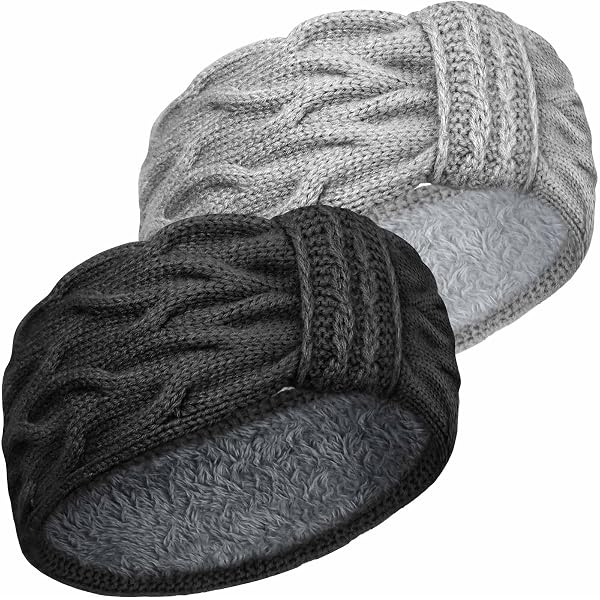 Stirnband Damen Winter – 2er-Set Kuscheliger Fleece-Stirnbänder In Beige & Dunkelgrau