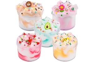AXCOIUP 5 Pack Upgraded Eco-Friendly Cream Jelly Slime Kit,Two-Toned Crunchy Cube Slime with Sunflower Biscuit Watermelon Bee Avocado,Soft and Non-Sticky Party Favors Fun Cool Toy for Kids Age 4-12