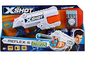 GIOCHERIA ZURU - XSHOT - Excel - Reflex 6 - Pistolet Flèches Mousse - Livré avec 8 flèches - 3 Cibles - Barillet Rotatif 6 flèches - Tire jusqu'à 27 m - 36197