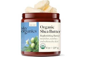 Sky Organics Beurre de Karité pour le Corps et le Visage, Beurre de Karité Bio Certifié USDA 100% Brut et Non Raffiné, Soin de la Peau pour Adoucir, Lisser et Stimuler l'Éclat, 227 ml