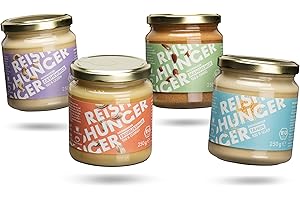 REISHUNGER BIO Nussmus 4er Probierset (4x250g) - Glutenfrei & Vegan - 4 cremige Sorten: Mandelmus, Cashewmus, Erdnussmus & Ta