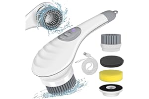 EVEJEG Elektrische Reinigungsbürste handlich Spin Scrubber aufladbar felgenbürste mit 3 austauschbaren Bürstenköpfen für Küche, Bad Kitchen Boden Ecken Fenster und Auto