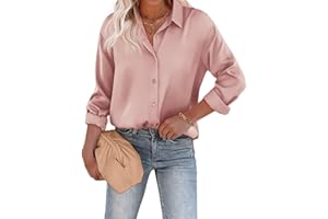 Beyove Damen Bluse Satin Seide V-Ausschnitt Hemden Elegant Langarm Business Oberteile mit Knöpfen Tops Lose Langarmshirt