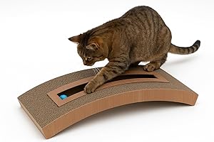 Tiragraffi per Gatti – Flamingo Deso Marrone – 49x24x9 cm – con Erba gatta – Pallina sonaglio – Doppio Lato – Cartone riciclabile