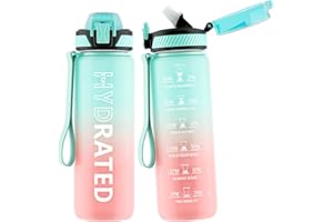 QLUR Water Bottle with Straw, 800ML Drinks Bottle with Time Markings-Tritan BPA Free-Sports Water Bottle Leakproof with Lock Cover, Motivational Water Bottles for School, Gym, Hiking, Yoga (1 Bottle)