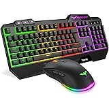 Gaming Keyboard {UK Layout}, HAVIT Rainbow LED Backlit Wired Keyboard and Right-Handed Mouse Combo Set, Black