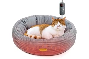 UNKJIN Heated Cat Bed, 50.8cm Cat Beds for Indoor Cats, Washable Round Donut Heated Dog Bed with Heating Pad,Heated Pet Bed for Cats and Small Dogs