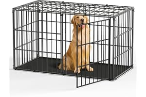Pawaboo Jaulas para Perros Grandes con Tapete, Perreras de Pesadas e Indestructibles, Corral de Metal con Parte Superior Segura, Antimordeduras, Antiescape, Exteriores/Interiores, 143,5 x 70 x 80 cm