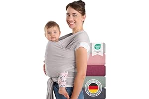 Laleni Fular Portabebe Hasta 15kg de Suave Algodón - Portabebe Recien Nacido + Certificado OEKO-TEX - Fular Porteo 5,10m de Longitud - Color Gris Claro