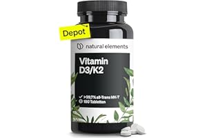 ‎NATURAL ELEMENTS natural elements Vitamin D3 + K2 Depot – 180 Tabletten – Premium-Qualität: K2VITAL® von Kappa – 99,7+% All-Trans K2-MK7 + 5000 IE Vitamin D3 – hochdosiert, ohne Zusätze – laborgeprüfte Qualität