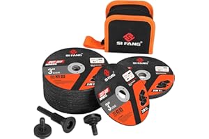 SI FANG 25Pcs 3 inch Cut Off Wheels with 1/4 in Mounting Mandrel Kit for Die Grinder, 76mm x 1.2mm x 9.5mm Arbor Metal Cutting Discs with Pouch for Rotary Tool Drill Attachment Cutter
