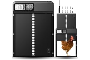 Aluminum Automatische Hühnerklappe Batterie, MASTERFUN Elektrische Hühnerklappe mit Wasserdicht Großes Display, Timer, Manuelle, Hühnerklappe Automatisch Hühnertür, Intelligenter Einklemmschutz