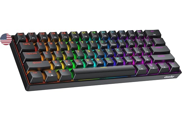 Geeky GK61 SE 60% | Clavier de Jeu Mécanique | 61 Touches Multicolores Rétroéclairées RGB LED pour Gaming PC/Mac | ANSI US Clavier Américain (Noir, Mechanical Speed Yellow)