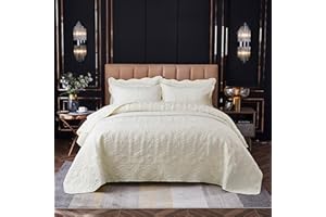 OKYUK 3-Piece Queen Quilt Set Quilted Bedspread Oversized Microfiber Lightweight Coverlet Set with Shams Reversible Printed Coverlet Bedding Set for All Season,220x240cm (Milk White, 220 * 240cm)
