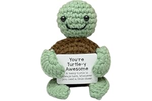 Auony Mini Funny Positive Turtle Gifts, Handmade Crochet Animals with Positive Card, Emotional Motivational Turtle Inspirational Gifts for Women Men Birthday Presents