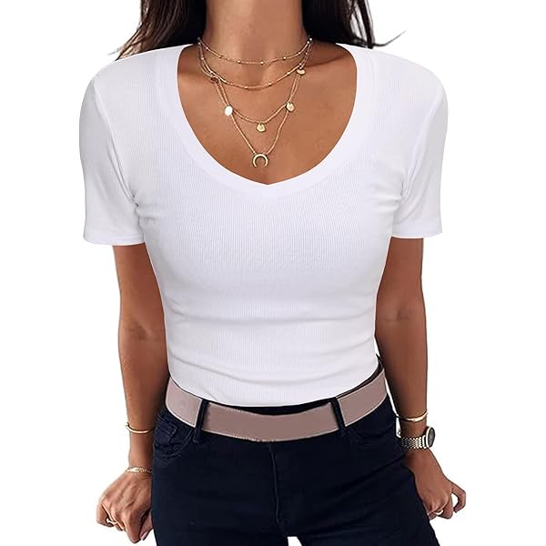 Dames T-shirt Korte Mouw Geribbeld Sneldrogend Wit