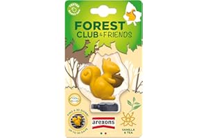 AREXONS Forest Club & Friends - Scoiattolo, Profumatore Auto da Bocchetta, Durata Fino a 30 Giorni, Fragranza Vanilla & Tea, Made in Italy