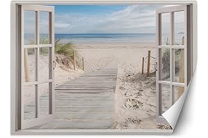 Feeby Fotomurali Mare Natura Illusione 3D 210x150 cm beige Decorazione Murale Fotografica Gabinetto Per Casa Soggiorno Salone Camera Degli Ospiti Passerella Sulla Spiaggia