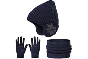 Cheerful Mario 3-8 Año Set de Gorro y Bufanda Niño Invierno Gorro Lana con Orejeras Braga de Cuello Forro Polar