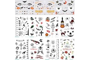 WLZP Maquillage Halloween, Autocollants de tatouage temporaires pour enfants,Coffret cadeau Halloween Trick,Treat Party,Autocollants de décoration d'Halloween:Citrouilles,Fantômes,Crânes