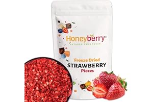 HONEYBERRY Fraises Lyophilisées en Morceaux 100g - Fruits Lyophilisés - Fraises Déshydratées - Fraises Séchées - Fruits Déshydratés en Morceaux pour Pâtisserie, Décoration de Gâteaux, Céréales et Desserts