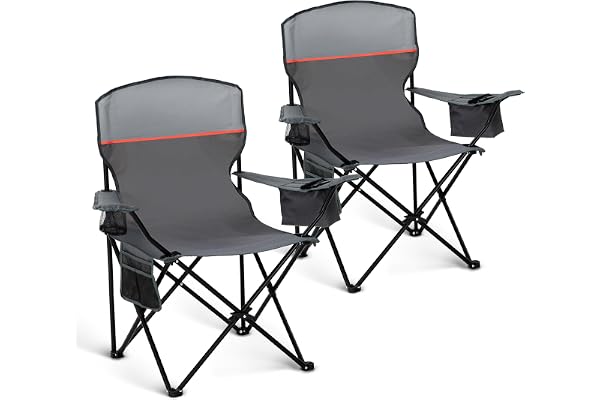 LET'S CAMP Lot de 2 chaises de Camping Pliantes avec Sac Isotherme à 3 bidons - Chaise de Jardin Portable avec Porte-gobelet - Charge maximale : 120 kg - Chaise d'extérieur pour Camping, Plage