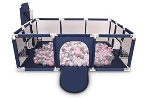 Selonis Recinto Per Bambini Con 400 Palline 6 Cm, Playground Box, Blu Scuro:Pearl/Grigio/Trasparente/Rosa Chiaro