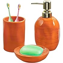 Badezimmer Set 4-teilig Orange - Keramik Zubehör Für Bad-Deko