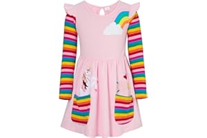 SFreeBo Mädchen Kleider Einhorn Regenbogen Kleid Kinder Mädchen Geschenk Baumwolle Bunt Kleider für Mädchen 104 110 116 122 128
