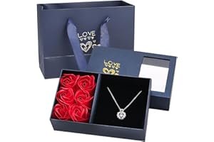 Avettcit Eternal Flowers Rose Gift Box,Preserved Rose,Rose Gifts,With Necklace,6-Rose Jewelry Box,Artificial Rose Flowers,For Mother,Valentine'S Day,Wife,Birthday