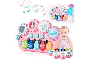 VATOS Baby Montessori zabawka muzyczna dla dziewczynek od 1 roku życia – 6 w 1 zabawka motoryczna dla dzieci od 6, 9, 12, 18 miesięcy+, sensoryczna zabawka dla niemowląt, pianino keyboard dla 1 roku +