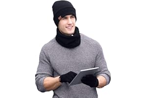 YULOONG Mütze Schal Handschuhe Set, 3 in 1 Winter Wolle Strickmütze Schal Touchscreen Handschuhe für Männer Frauen