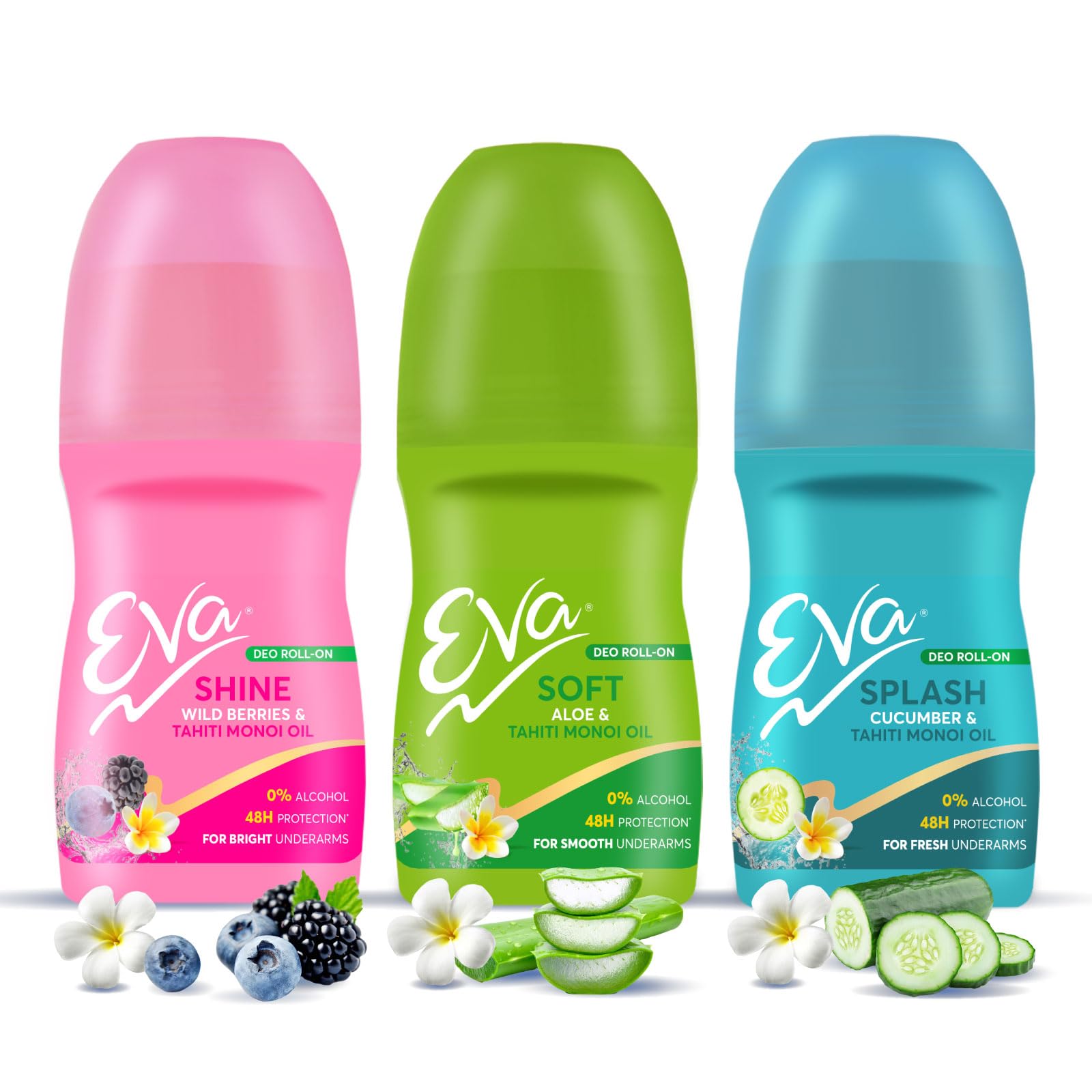 Eva Underarm Roll on Deodorant | For Bright, Fresh & Smooth Underarms| with Wild Berries, Aloe & Cucumber flavor | Alcohol & 